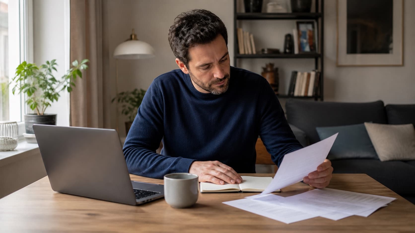 Une personne examine calmement ses options à domicile
