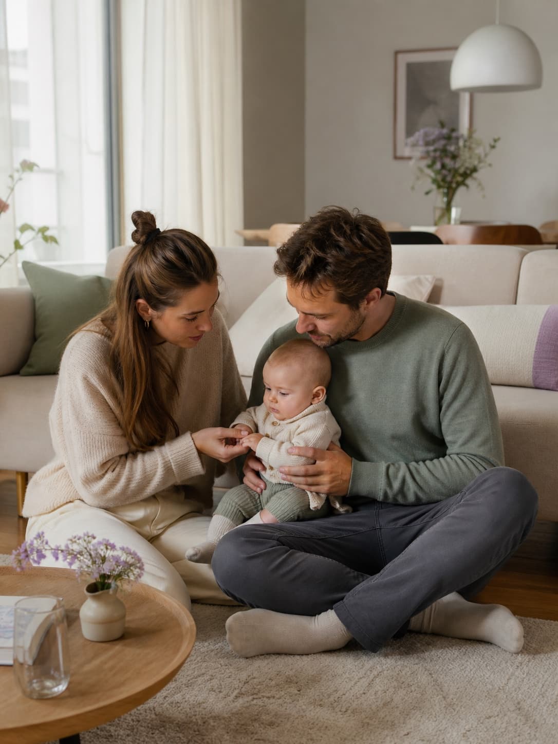 Jeunes parents avec leur bébé à la maison
